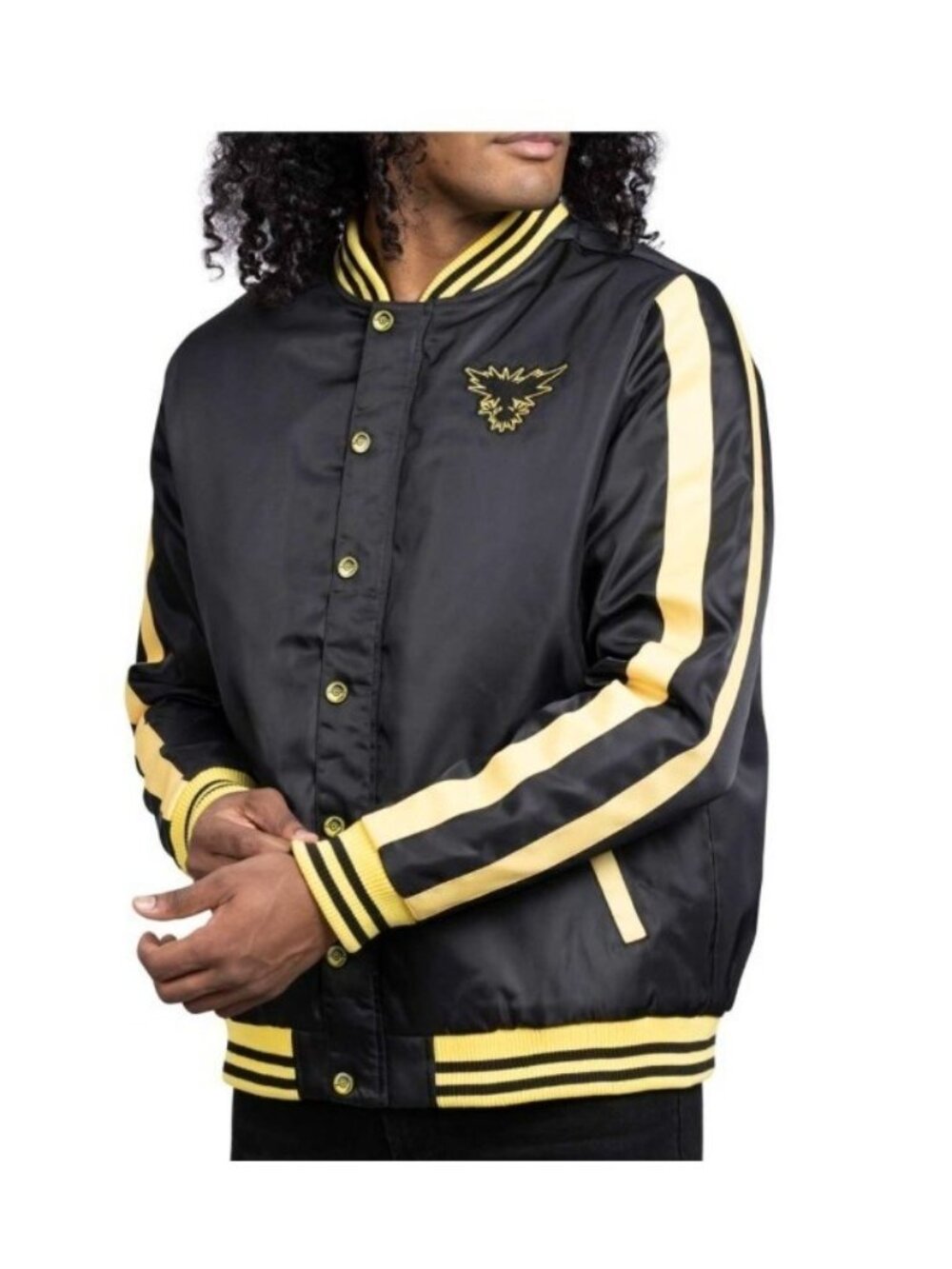 Pokemon Zapdos Snap button Insulated Adult Bomber Jacket - 2XL -Black /Yellow